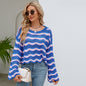 Autumn Winter Women Clothing Long Sleeve Round Neck Knitted Striped Sweater Women