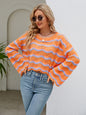 Autumn Winter Women Clothing Long Sleeve Round Neck Knitted Striped Sweater Women