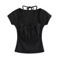 Sexy Lace up Halterneck Faux Two Piece Drawstring Short Sleeve T shirt Women