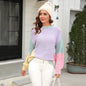 Autumn Winter Sweater Women Clothing Knitted round Neck Stitching Pullover Sweater