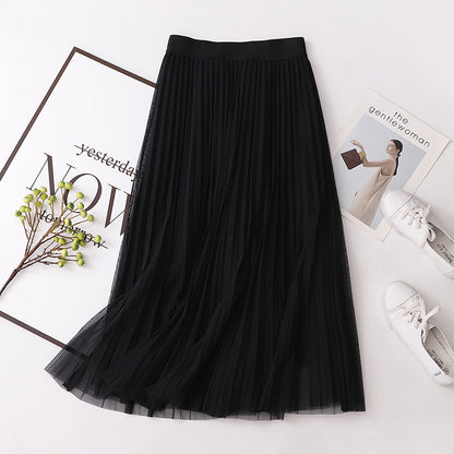 Spring Autumn Embellished Slimming Pleated Tulle Skirt Midi Dress Fairy Dress Five Colors