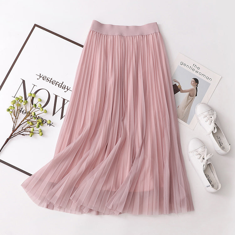 Spring Autumn Embellished Slimming Pleated Tulle Skirt Midi Dress Fairy Dress Five Colors