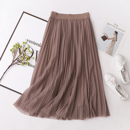 Spring Autumn Embellished Slimming Pleated Tulle Skirt Midi Dress Fairy Dress Five Colors