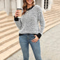 Autumn Winter Sweaters Knitwear Color Contrast Patchwork round Neck Long Sleeve Sweater