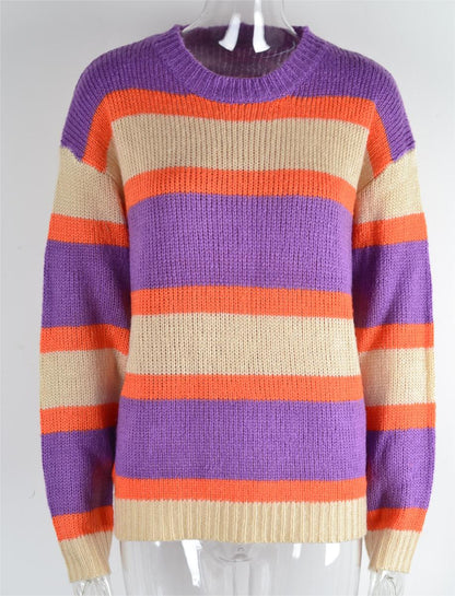 Autumn Winter Sweater Stitching Wide Striped Pullover Base Knitwear Sweater