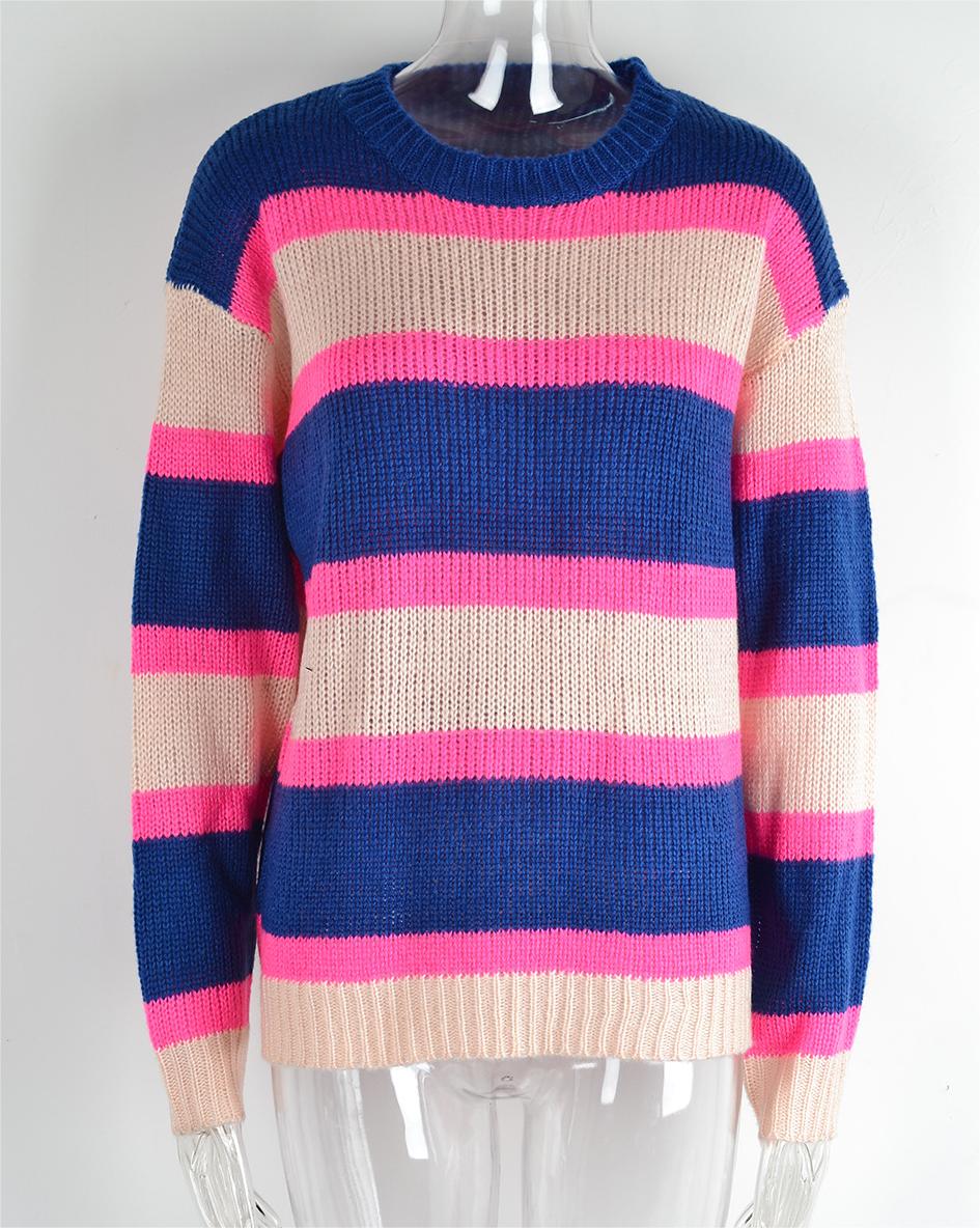 Autumn Winter Sweater Stitching Wide Striped Pullover Base Knitwear Sweater