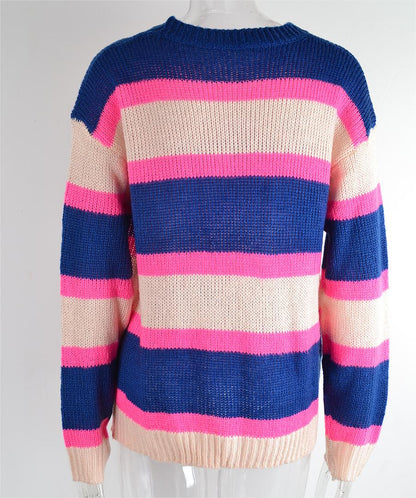 Autumn Winter Sweater Stitching Wide Striped Pullover Base Knitwear Sweater