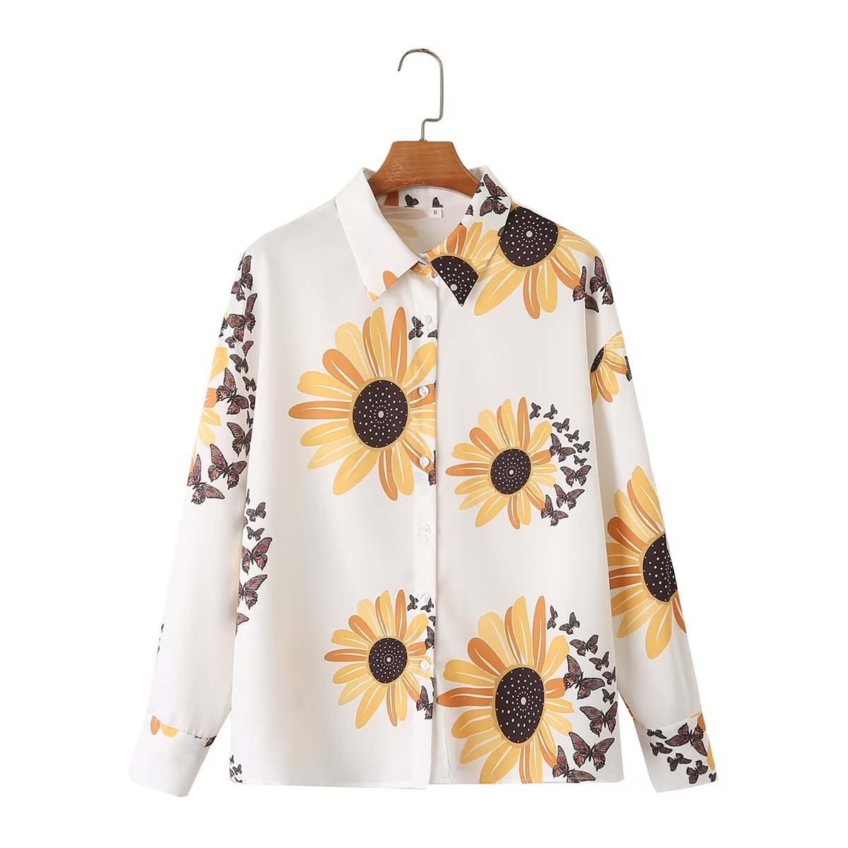 Spring Summer Casual Printed Women Loose Waist Long Sleeve Shirt