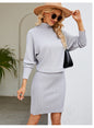 Elegant Women Solid Color Long Knitted Dress Simple Slimming Sheath High Collar Sweater Dress