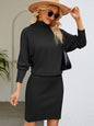 Elegant Women Solid Color Long Knitted Dress Simple Slimming Sheath High Collar Sweater Dress