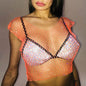 Mesh Diamond Vest Sexy Hollow Out Cutout Nightclub Disco Women Top