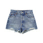 Summer Women Clothing Perforated Hole Decoration High Waist Denim Shorts