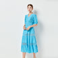 Fashion Lace Dress Spring And Summer V Neck Single Breasted Large Swing Stitching Cotton Elegant Midi Dress