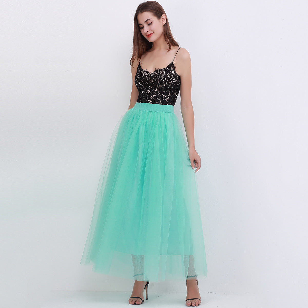 Women Mesh Bubble Skirt Tulle Skirt Floor Length Dress