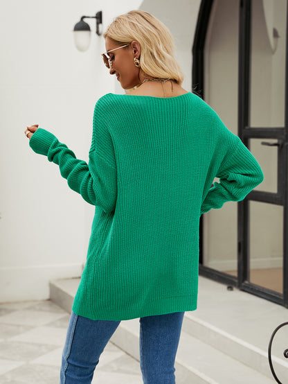 Winter Solid Color Twisted Rope Knitwear Loose Pullover Women