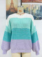 Autumn Winter Color Block Crew Neck Knitwear Women Sweater Women