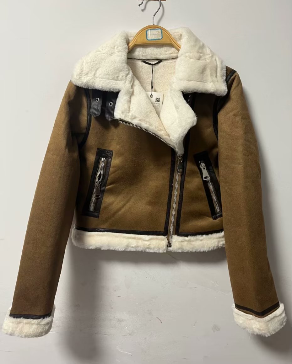 Women Double Sided Short Warm Faux Shearling Jacket