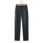 Autumn Winter Women Clothing Straight Slim Fit Leather Pants Trousers