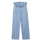 Summer Women Clothing with Belt Pleated High Waist Jeans