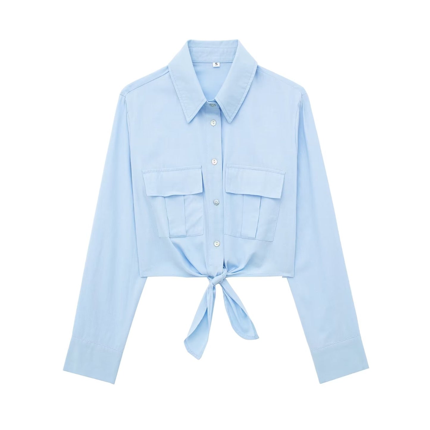 Summer Women Clothing Collared Long Sleeve Short Bow Tie Striped Shirt