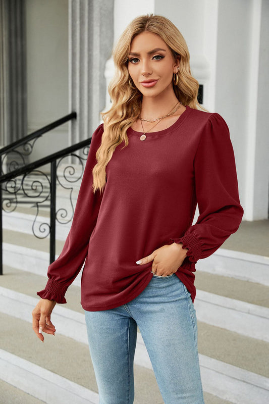 Autumn Winter Solid Color round Neck Loose Long Sleeved T shirt Top Women Clothing