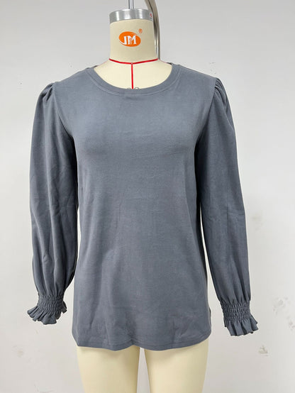 Autumn Winter Solid Color round Neck Loose Long Sleeved T shirt Top Women Clothing