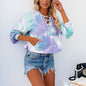 Popular Tie Dye Printed Long Sleeve Hooded Lace Up Sweater