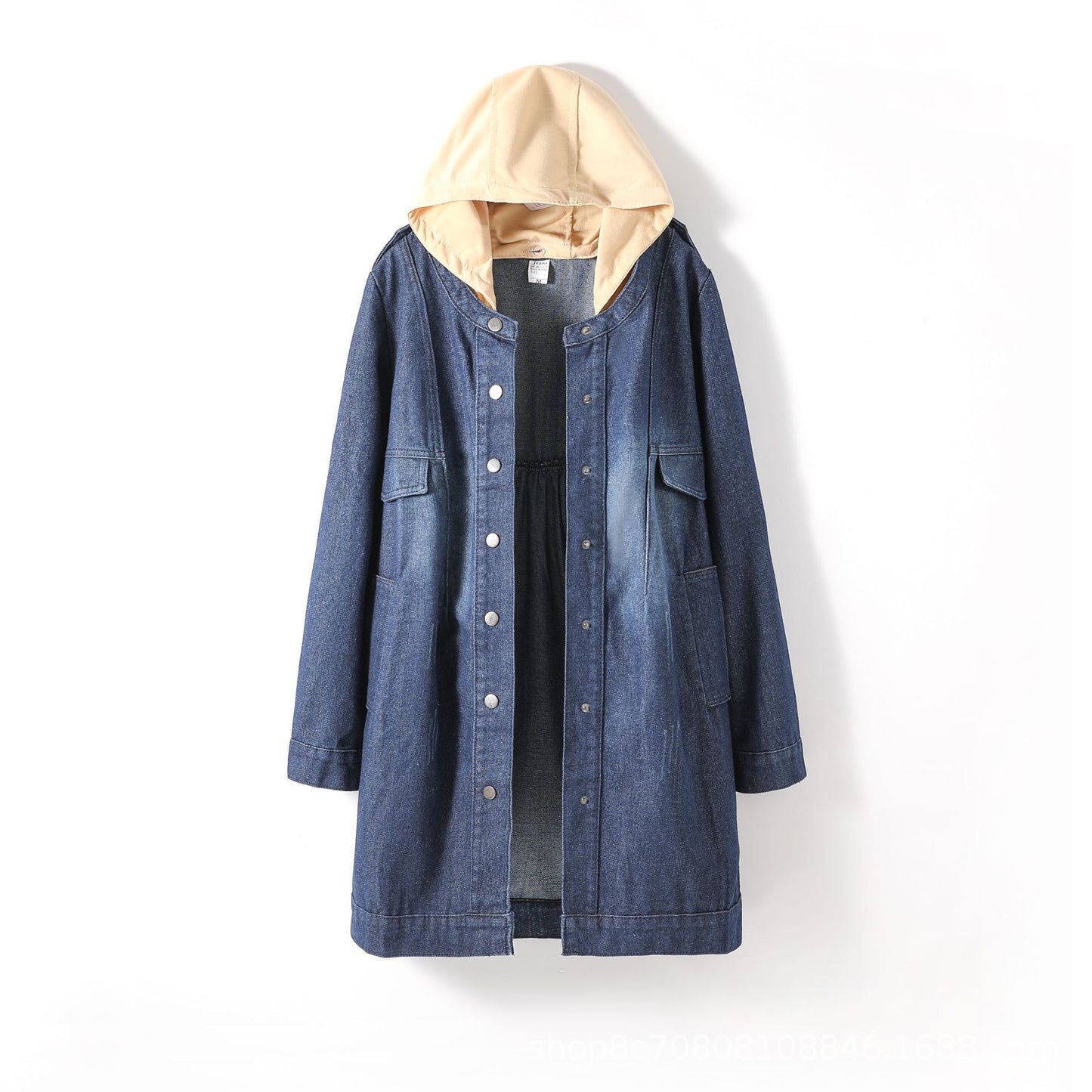 Women Clothing Hooded Denim Trench Coat