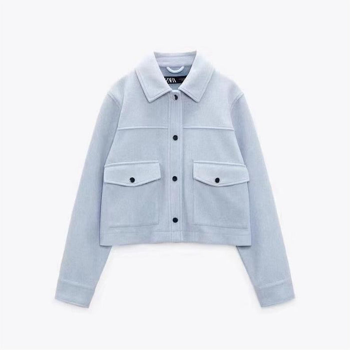 Spring Autumn Small Short Top All Matching Turn Down Collar Long Sleeve Soft Casual Jacket Coat