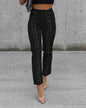 Ladies Trousers Cotton High Waist Slim Fit Porous Lace up Fashionable Skinny Pants Crisscross