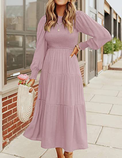 Women Clothing Popular Long Sleeve Pleating Layered Short Sleeve Large Swing Dress