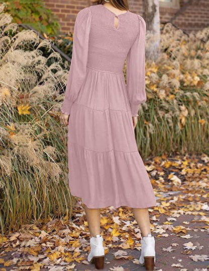 Women Clothing Popular Long Sleeve Pleating Layered Short Sleeve Large Swing Dress