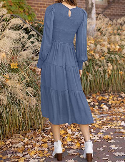 Women Clothing Popular Long Sleeve Pleating Layered Short Sleeve Large Swing Dress