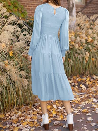 Women Clothing Popular Long Sleeve Pleating Layered Short Sleeve Large Swing Dress