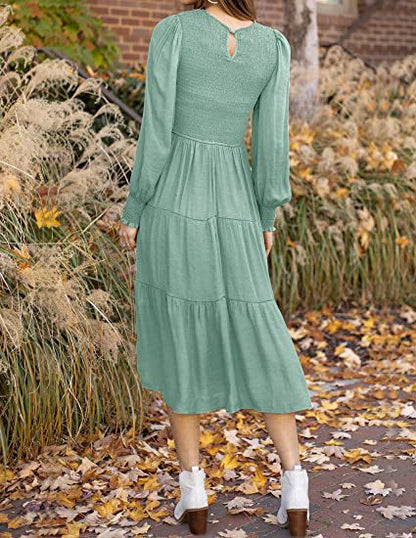 Women Clothing Popular Long Sleeve Pleating Layered Short Sleeve Large Swing Dress