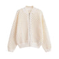 Fall Women  Clothing Hollow Out Cutout Knitted Bomber Jacket