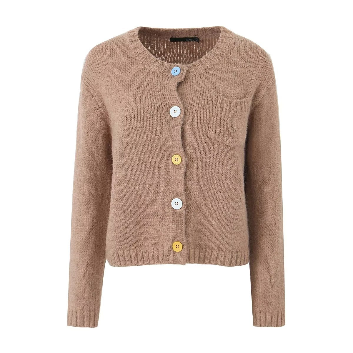 Fall round Neck Straight Single Breasted Cardigan Knitted Long Sleeve Pocket Women Sweater