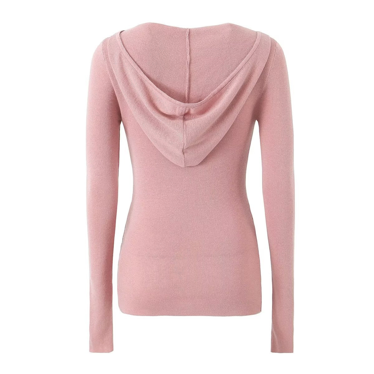 Fall Hooded Solid Color Pullover Cuff Finger Fit Design Slim Knit Long Sleeve Top