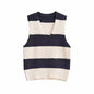 Summer V Neck Contrast Color Wide Stripe Stitching Sleeveless Knitted Slit Vest Women