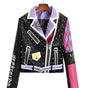 Motorcycle Clothing Leather Coat Women Coat Punk Rock Printing Color Contrast Leather Coat
