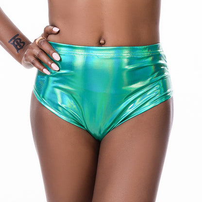 Metallic Sexy Women Triangle Shorts Colorful Bright Leather Swimming Trunks Laser Holographic Leggings