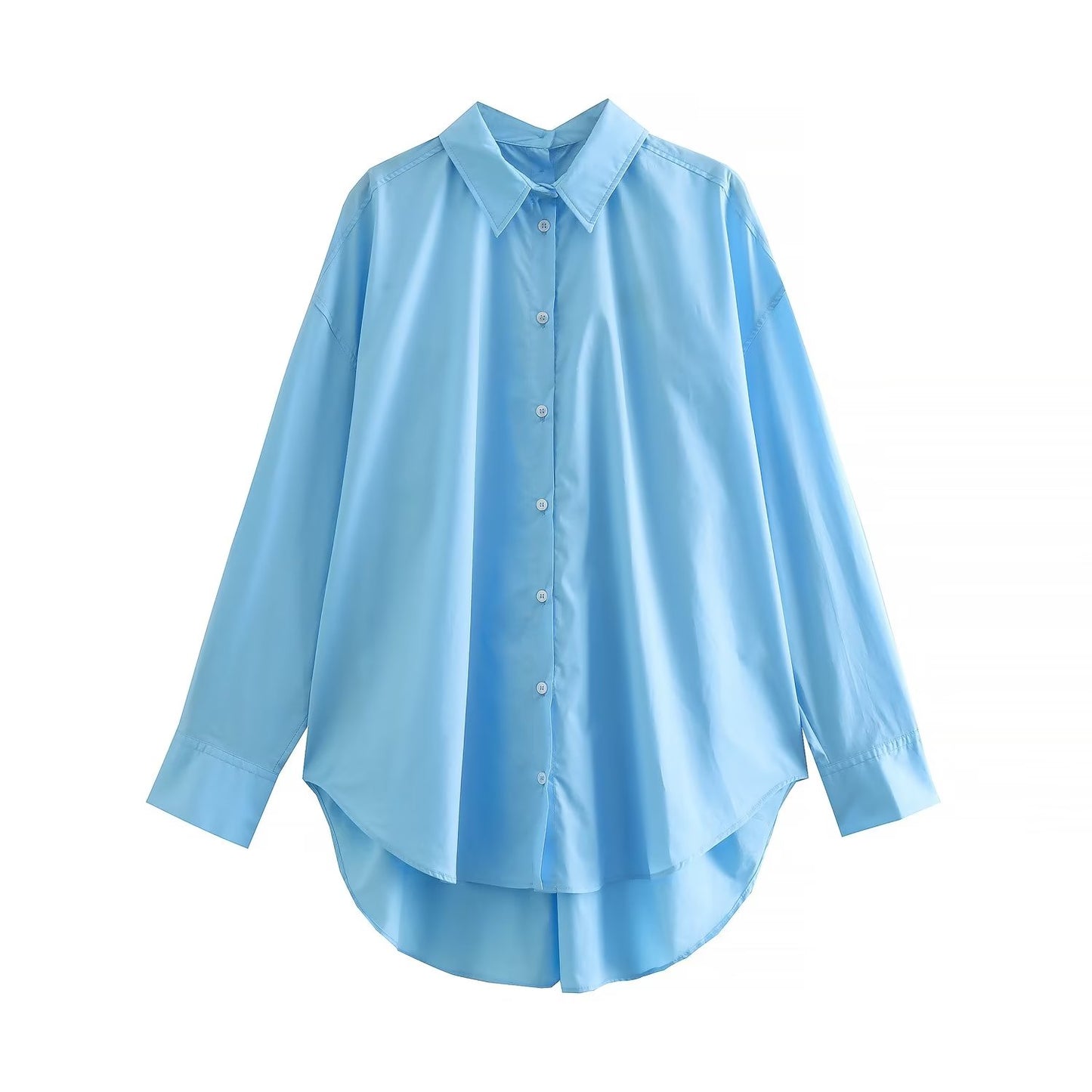 Fall Women Clothing Long Sleeve Collared Poplin Shirt