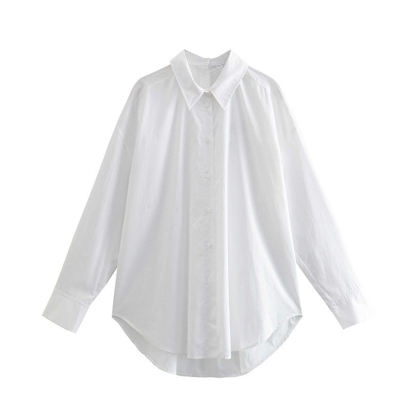 Fall Women Clothing Long Sleeve Collared Poplin Shirt