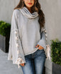 Ladies Autumn Winter Cotton Special Interest Design Lace Up Oversized Hooded Pile Collar Frayed Sweater