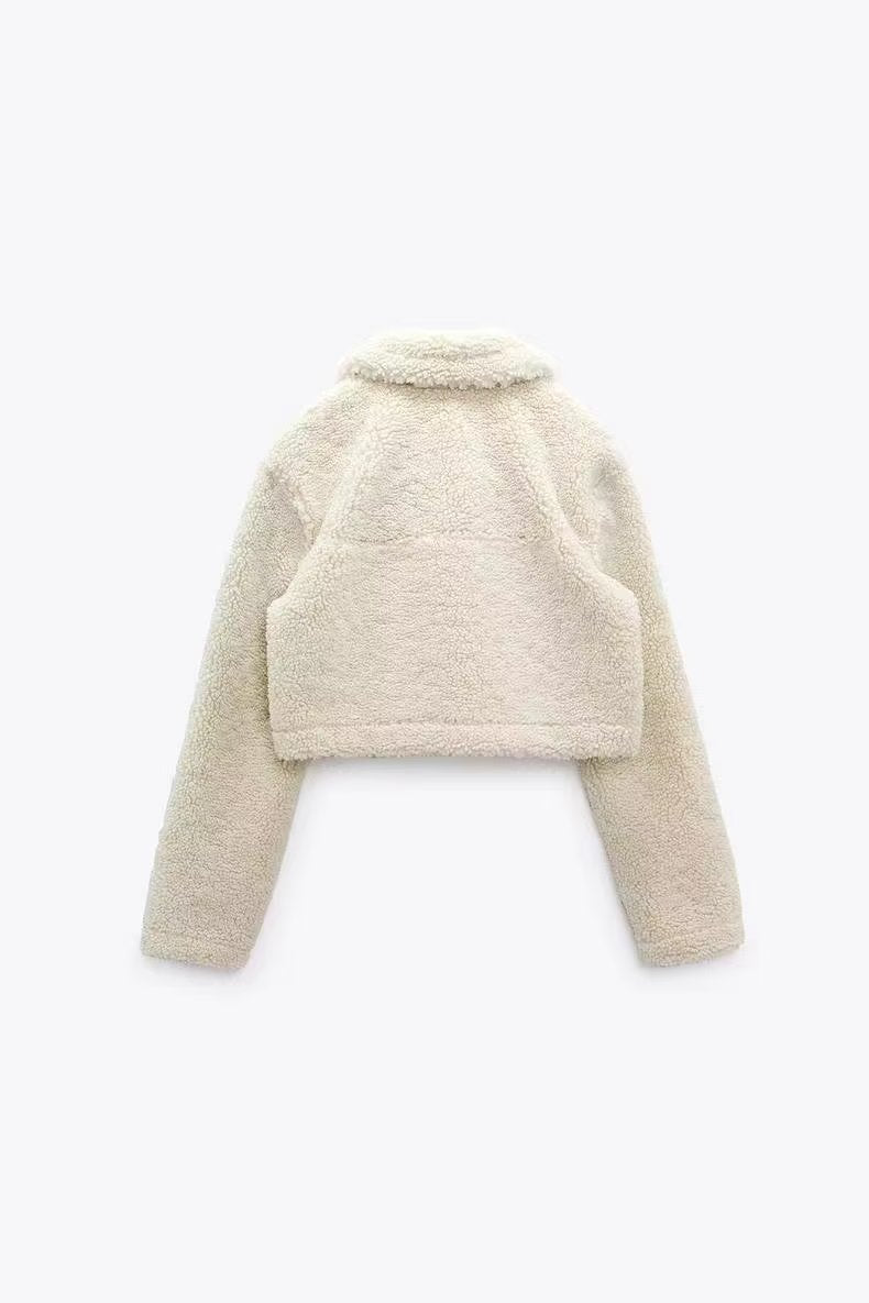 Fall Winter Fleece Warm Jacket Coat Collared Short Top Imitation Lamb Wool Casual Women Clothing