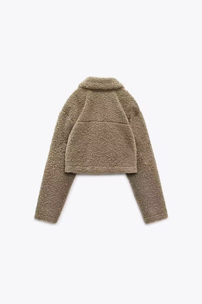 Fall Winter Fleece Warm Jacket Coat Collared Short Top Imitation Lamb Wool Casual Women Clothing