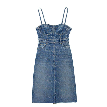 Summer Women Decorative Rivets Denim Corset Dress