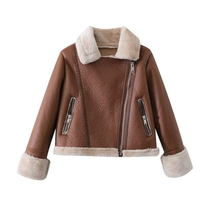 Women Clothing Women Three Color Short Faux Shearling Jacket Clothing