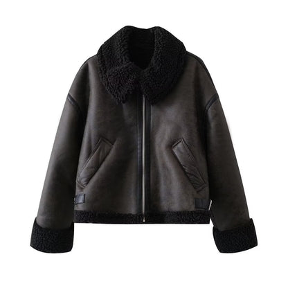 Autumn Winter Women Clothing Thickened Warm Faux Shearling Jacket Fleece Double Sided Jacket Jacket