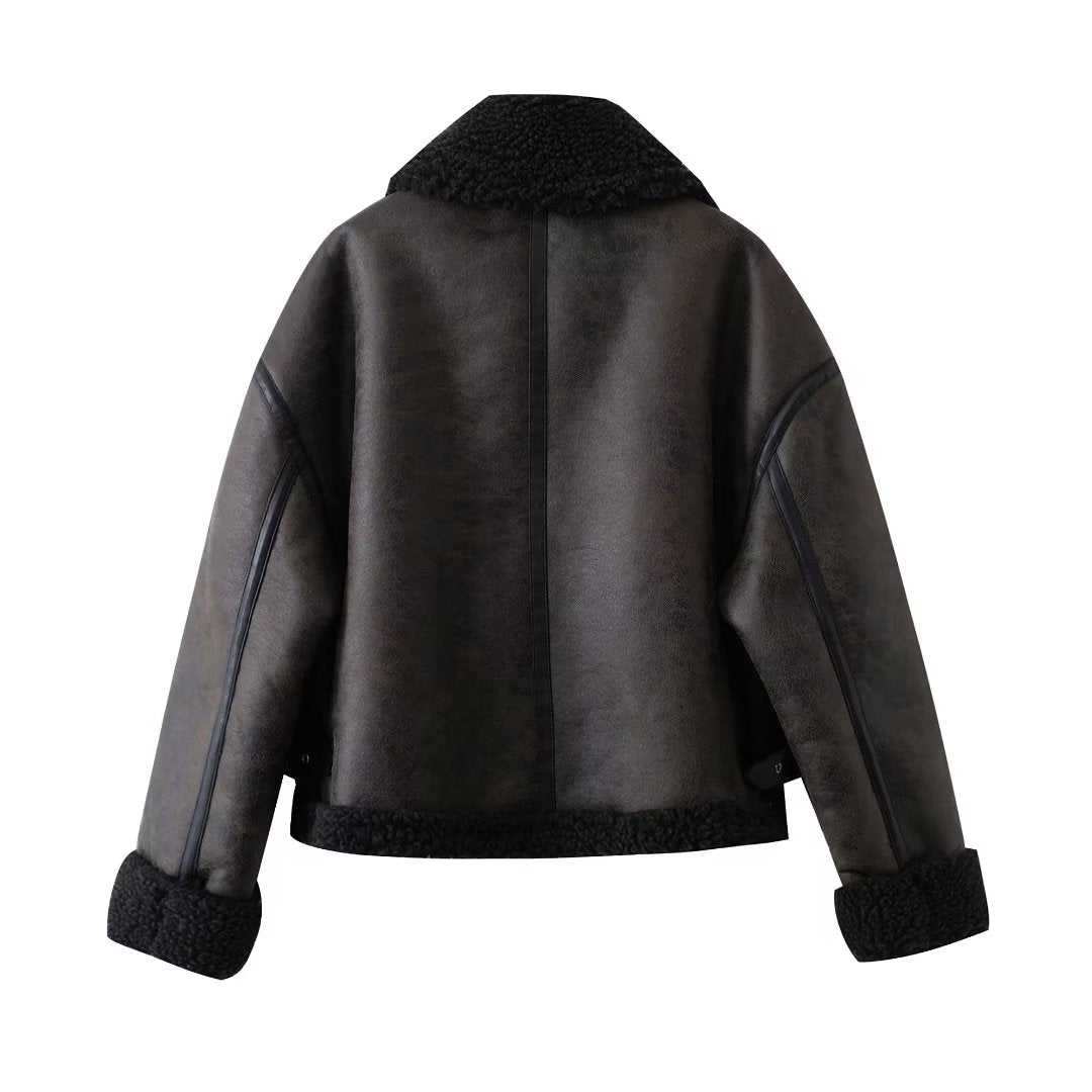 Autumn Winter Women Clothing Thickened Warm Faux Shearling Jacket Fleece Double Sided Jacket Jacket